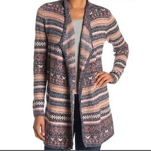 LUCKY BRAND JACQUARD OPEN FRONT KNIT CARDIGAN SWEATER SIZE SMALL